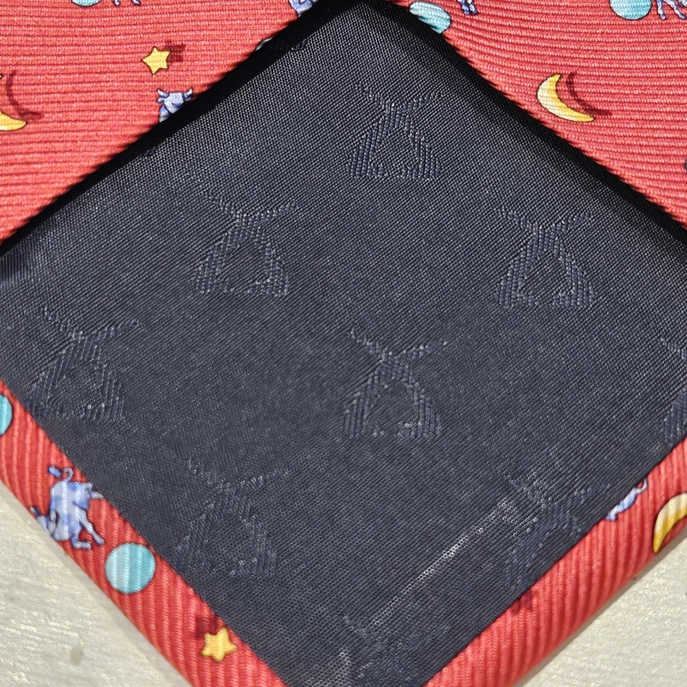 Leonard Paris Silk Men's Tie - Cow Jumping Over The Moon Red AOP - 3.75" Width - Picture 6 of 9
